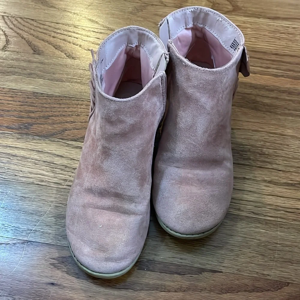 Cat & Jack pink suede ruffle booties boots 1 so cute